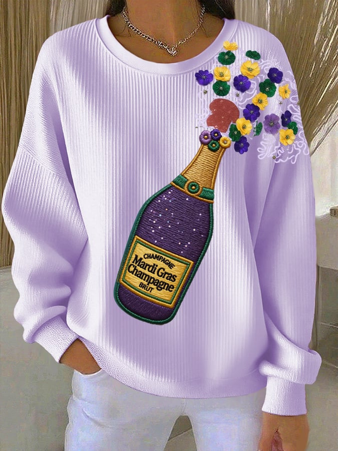 Women's Mardi Gras Champagne And Flowers Sweatshirt Mardi Gras Ladies Shirts Mom Gifts