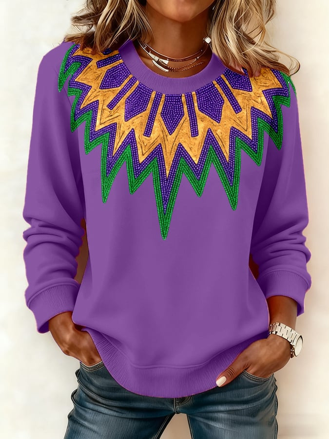 Women's Mardi Gras Collar Print Sweatshirt Mardi Gras Apparel Gift Ideas For Mom
