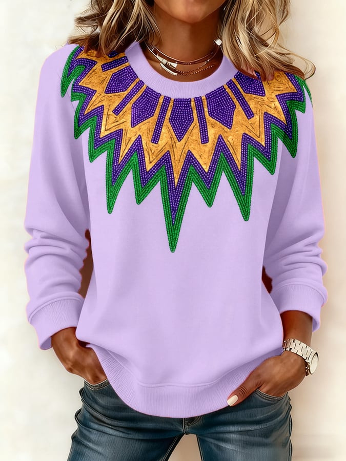 Women's Mardi Gras Collar Print Sweatshirt Mardi Gras Apparel Gift Ideas For Wife