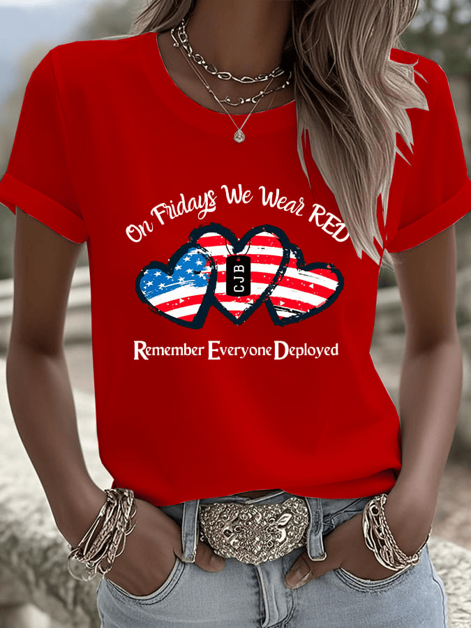 Women's On Fridays We Wear RED Print T-shirt Military Support Shirt Veteran Gift for Wife
