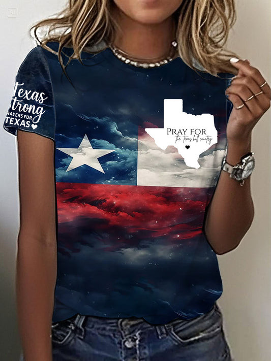 Womens Pray For Texas Flooduing 2025 Printed Tshirt Merch Gift For Standing Together