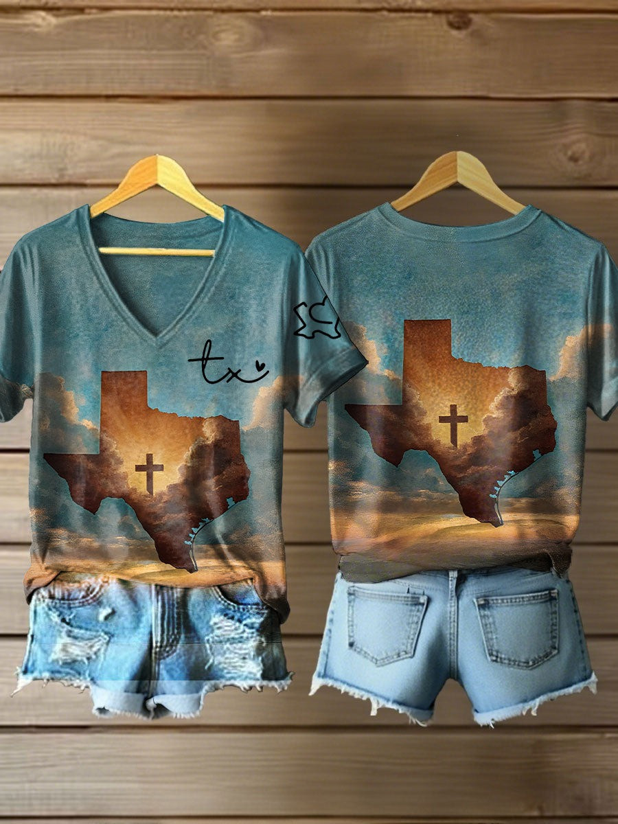 Women's Pray For Texas V-neck T-shirts Gift For Texans and American