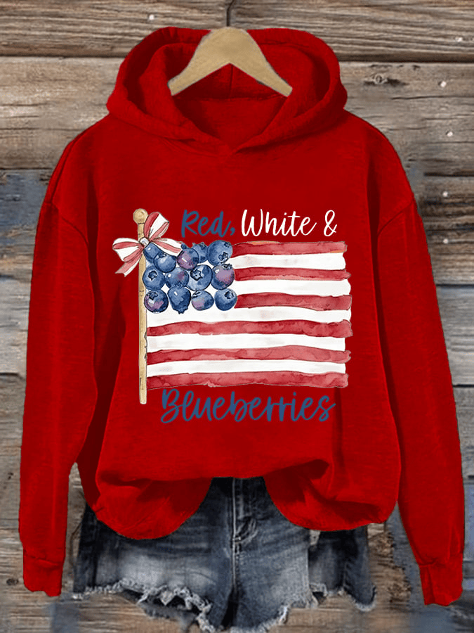 Women's Red White And Blueberries Print Casual Sweatshirt Charlie Kirk Memorial Gift