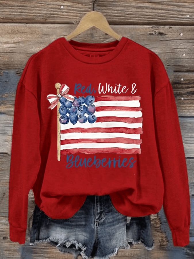 Womens Red White And Blueberries Printed Sweatshirt Freedom Charlie Kirk Memorial Gift
