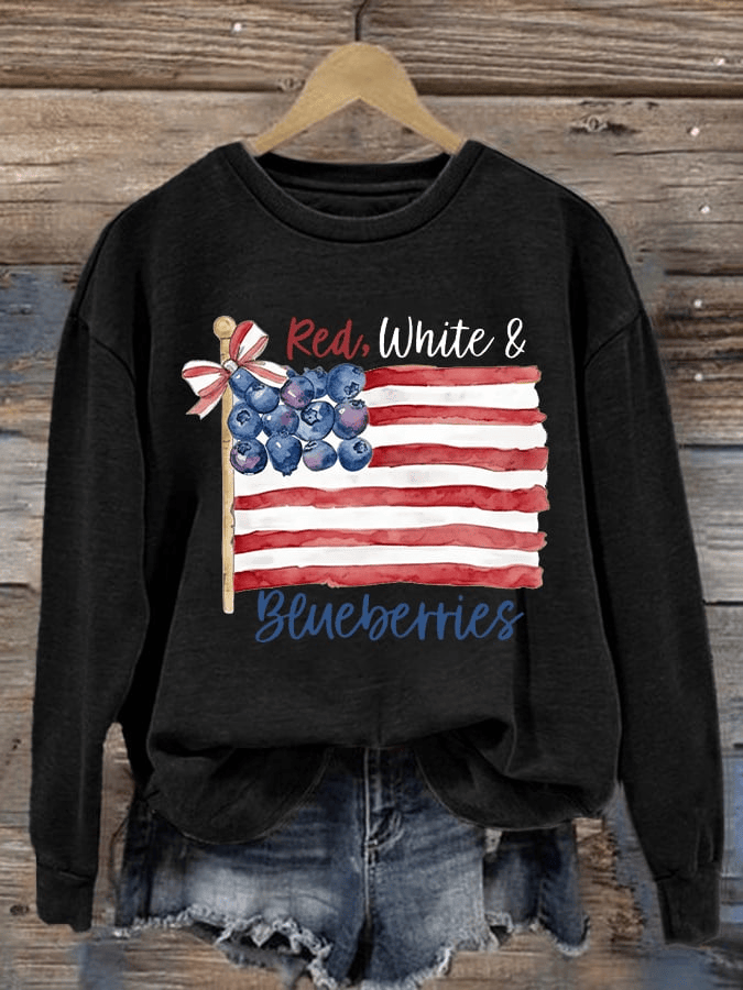 Women's Red White And Blueberries Printed Sweatshirt Turning Point Charlie Kirk Merch