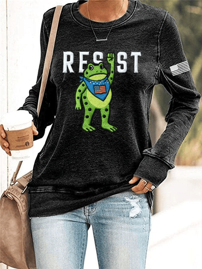 Women's Resist Frog Printed Casual Sweatshirt Portland Frog Protest Crewneck Political Anti Trump Gift