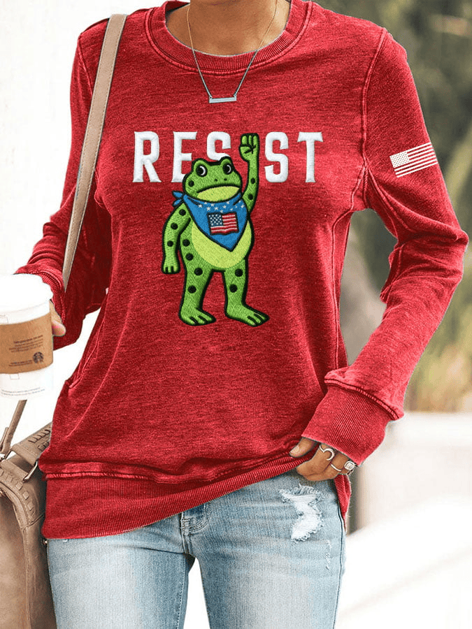 Women's Resist Frog Printed Casual Sweatshirt Portland Frog Protest Crewneck Political Anti Trump Gift - Image 4