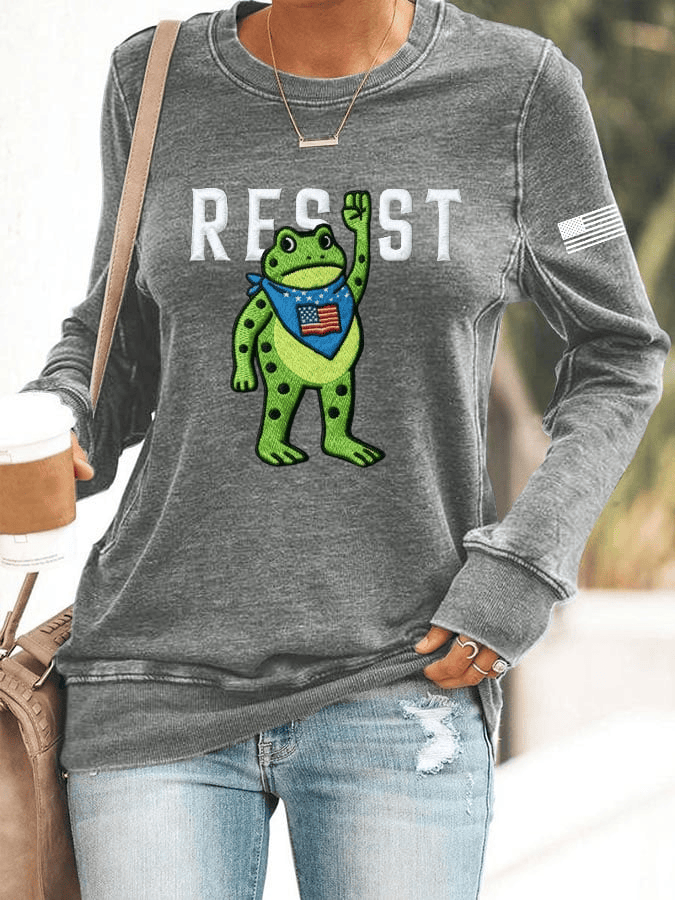 Women's Resist Frog Printed Casual Sweatshirt Portland Frog Protest Crewneck Political Anti Trump Gift - Image 3