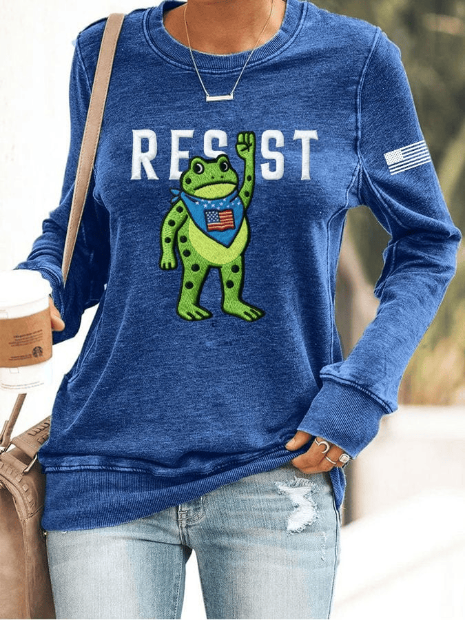 Women's Resist Frog Printed Casual Sweatshirt Portland Frog Protest Crewneck Political Anti Trump Gift - Image 2