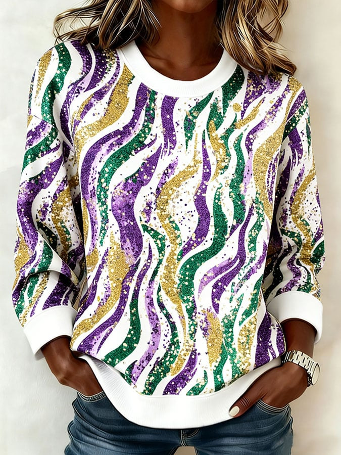 Women's Retro Mardi Gras Print Sweatshirt Mardi Gras Apparel Gift Ideas For Sister