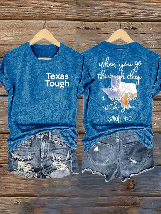Womens Texas Tough When You Go Through Deep Waters Printed Tshirt