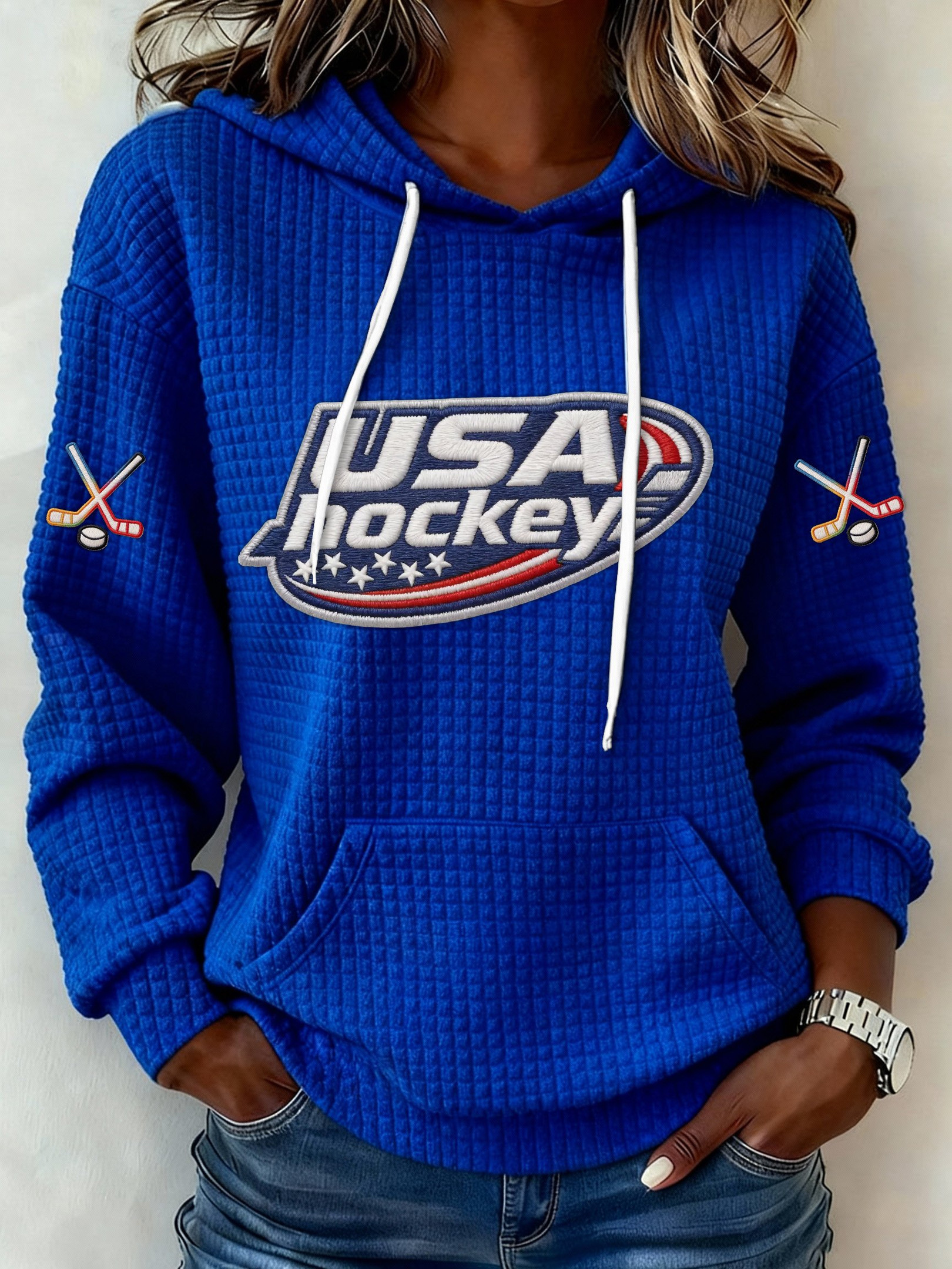 Women's USA Ice Hockey National Team Waffle Hoodie Game Day Clothing Gifts For Hockey Lovers