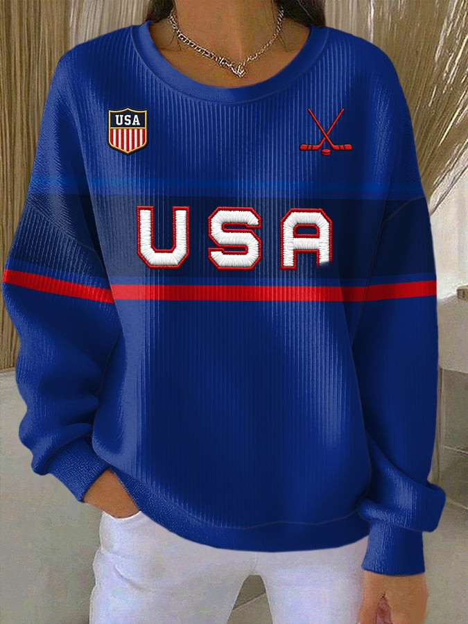 Women's USA Ice Hockey Sweatshirt Hockey Lover Game Day Apparel Gift Ideas For Wife