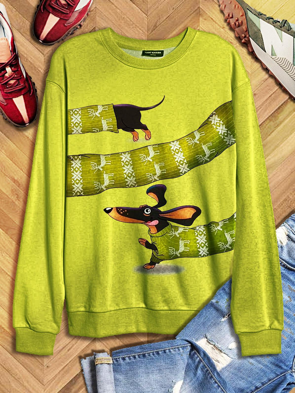 Women's Winter Christmas Sweater Dachshund Printed Long Sleeve Casual Top 2024