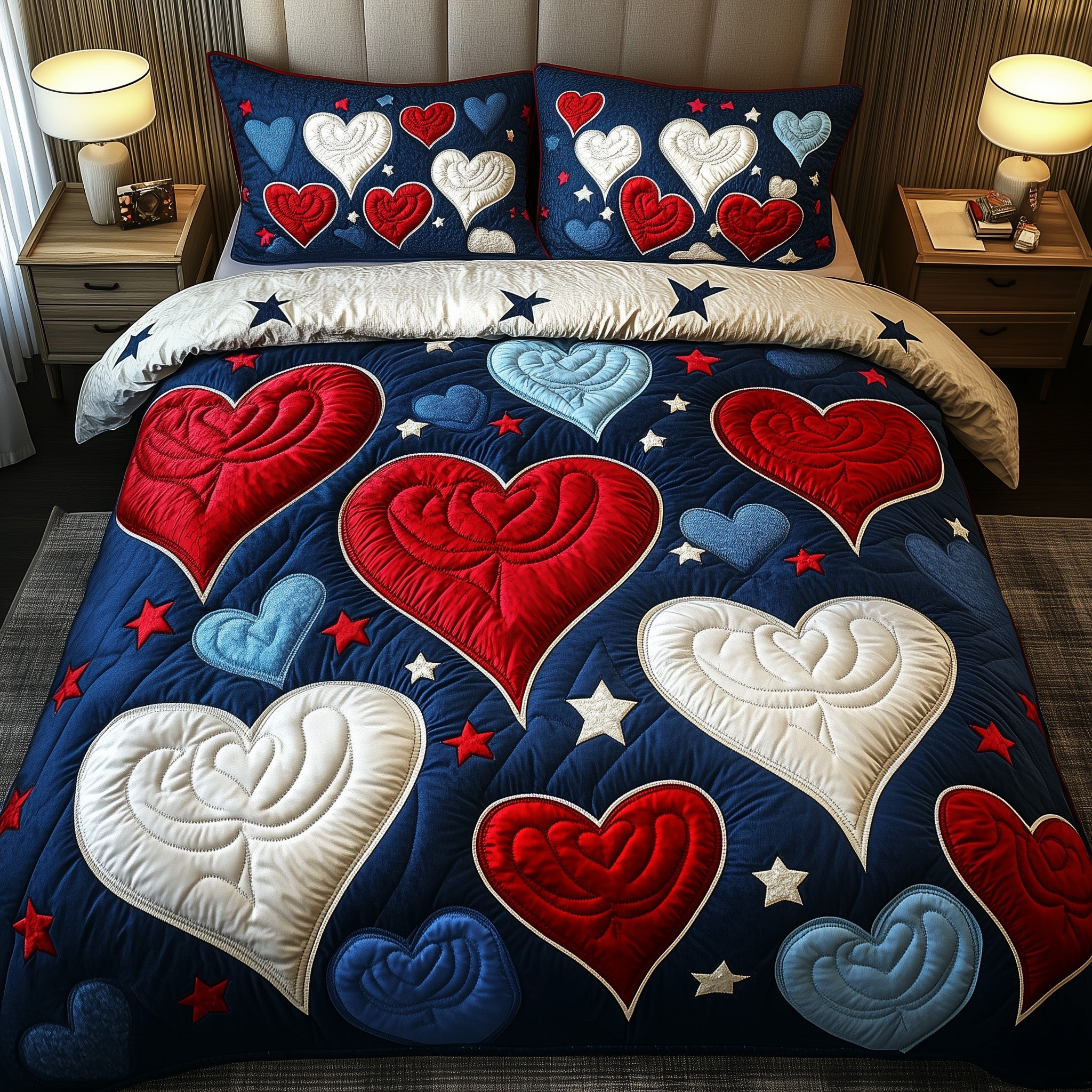Wonderful Love Quilted Bedding Set Duvet Cover Bedspread Valentine Gifts For Boyfriend