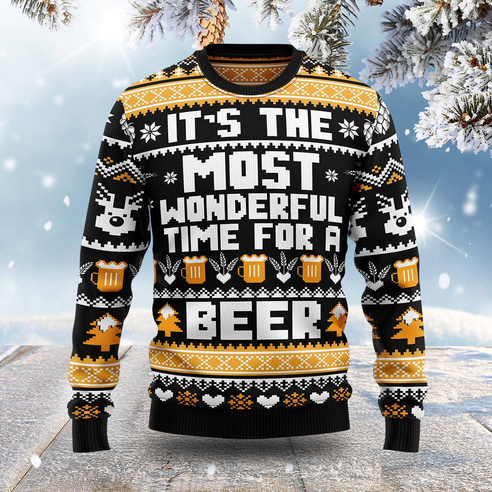 Wonderful Time For A Beer Christmas Ugly Sweater Holiday Apparel Christmas Gifts