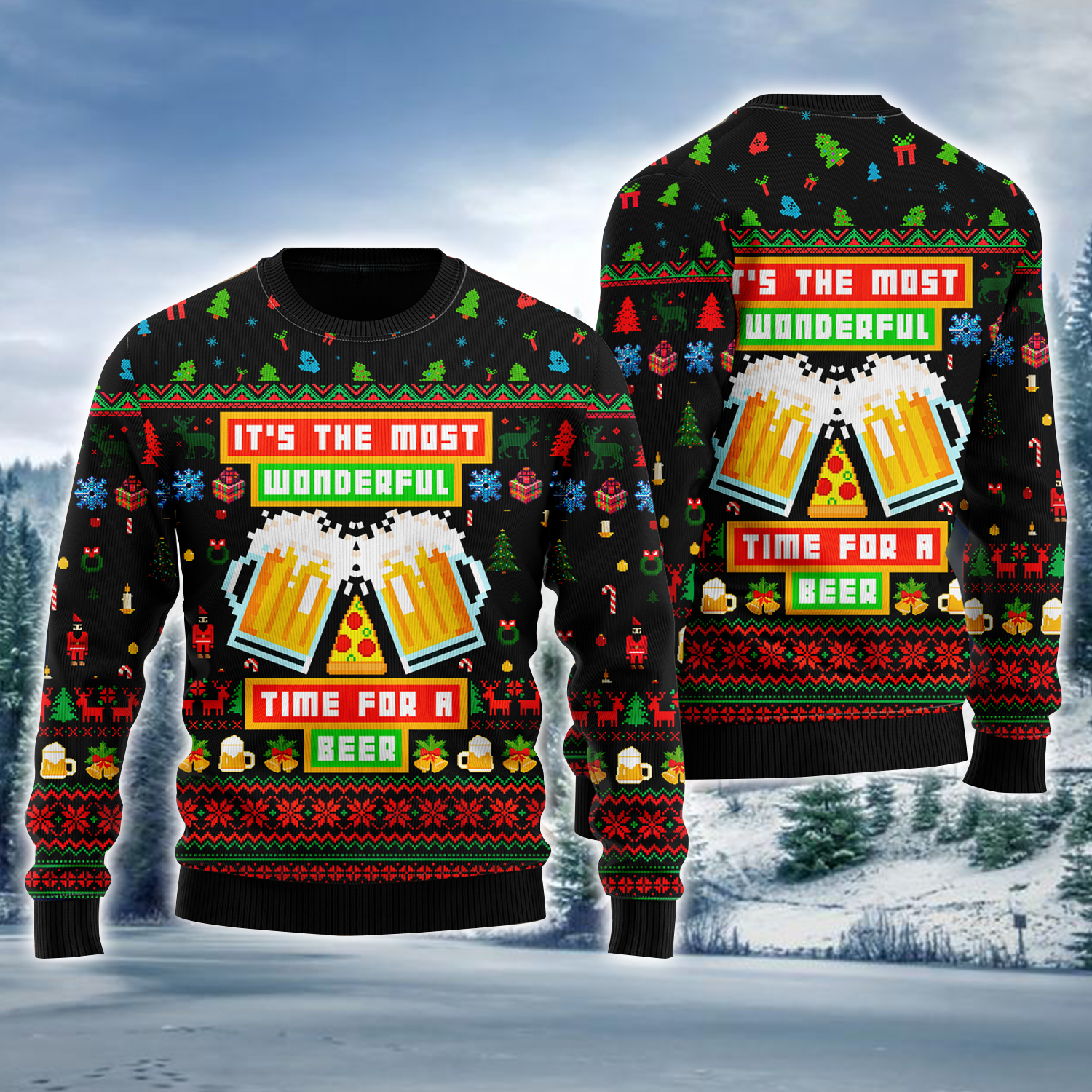 Wonderful Time For A Beer Ugly Christmas Jumper Winter Sweater Xmas Gifts For Beer Lovers