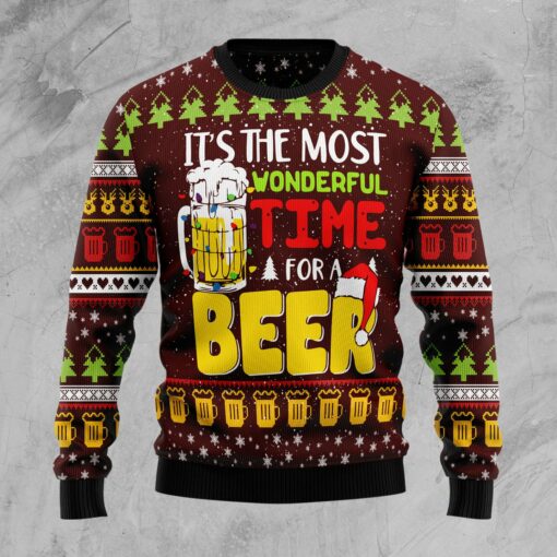 Wonderful Time For A Beer Ugly Christmas Sweater Best Jumpers Xmas Gifts For Beer Lovers