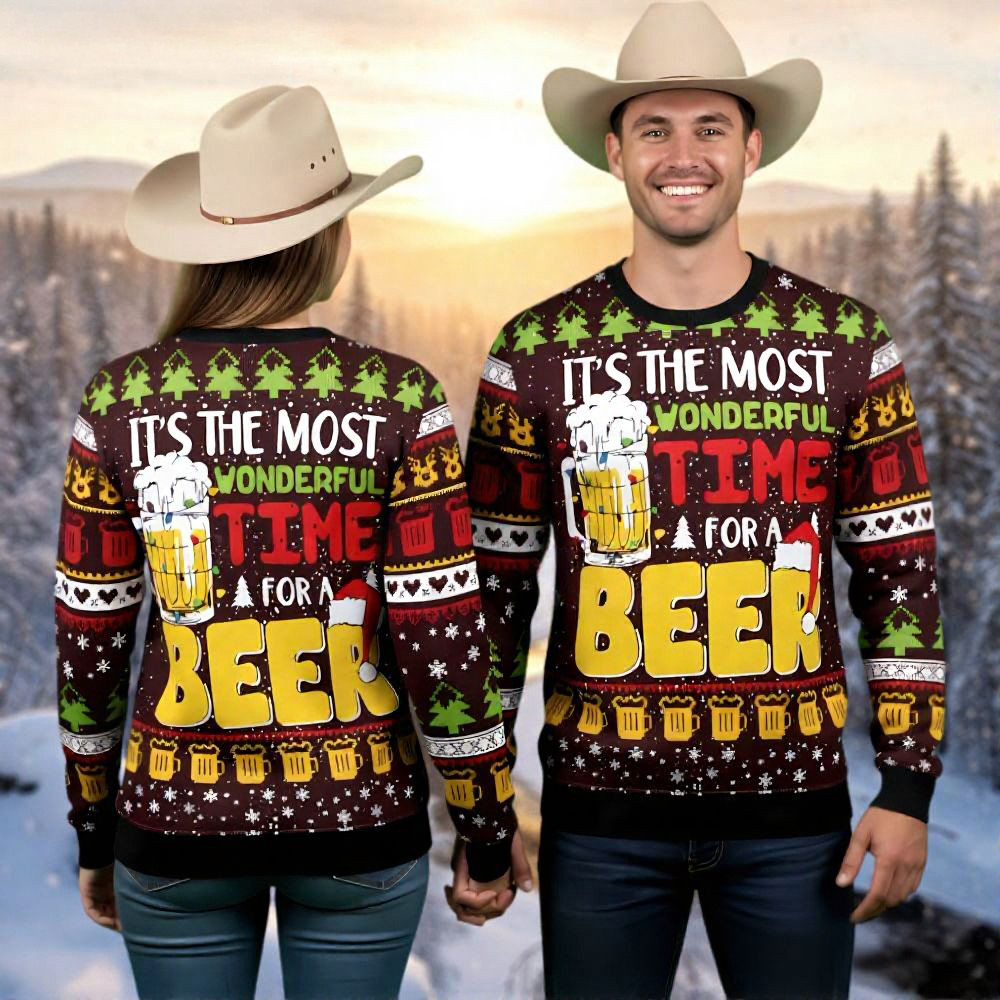 Wonderful Time For A Beer Ugly Christmas Sweater Holiday Apparel Gifts For Beer Lovers