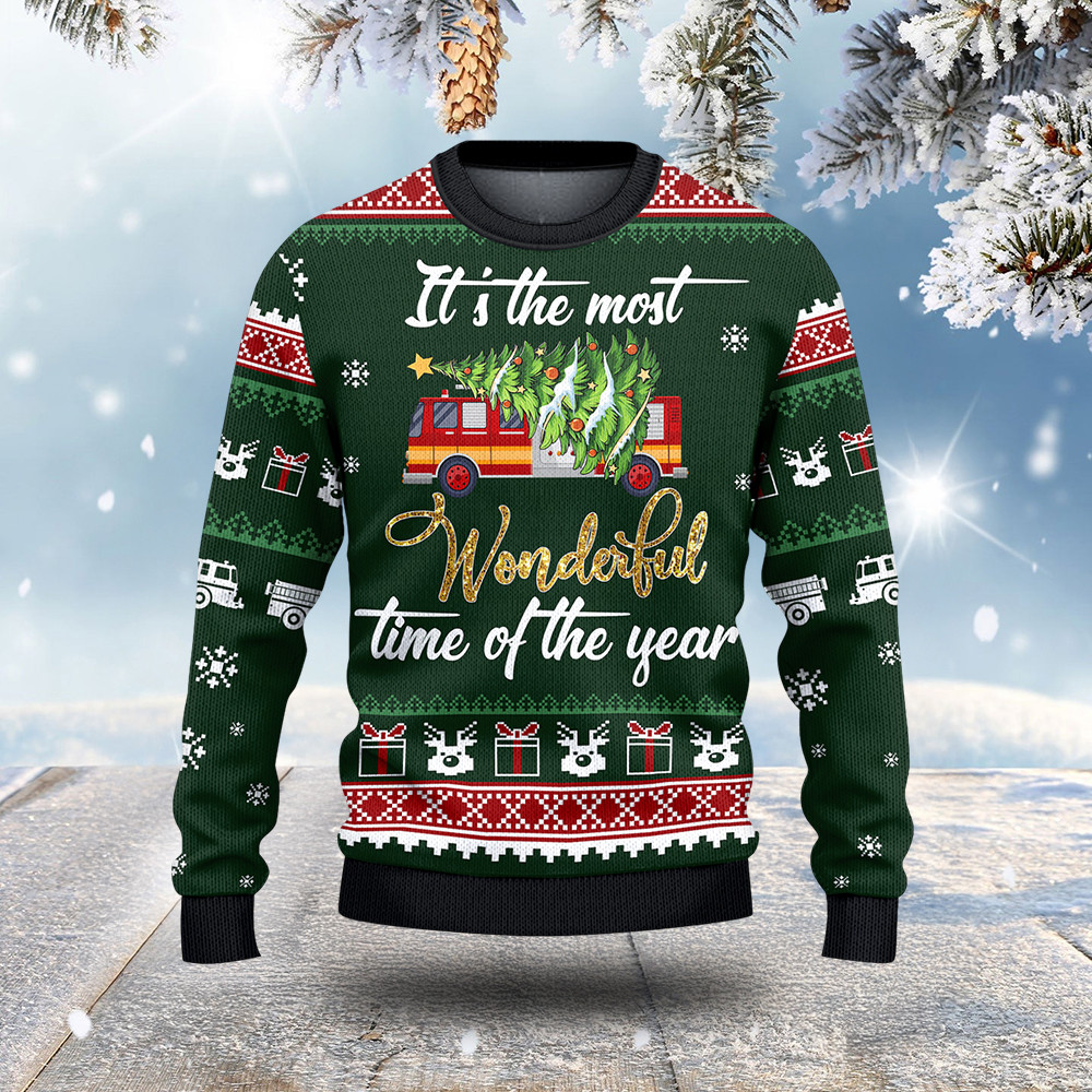 Wonderful Time Of The Year Christmas Ugly Sweater Xmas Wear Red Truck Gifts For Him