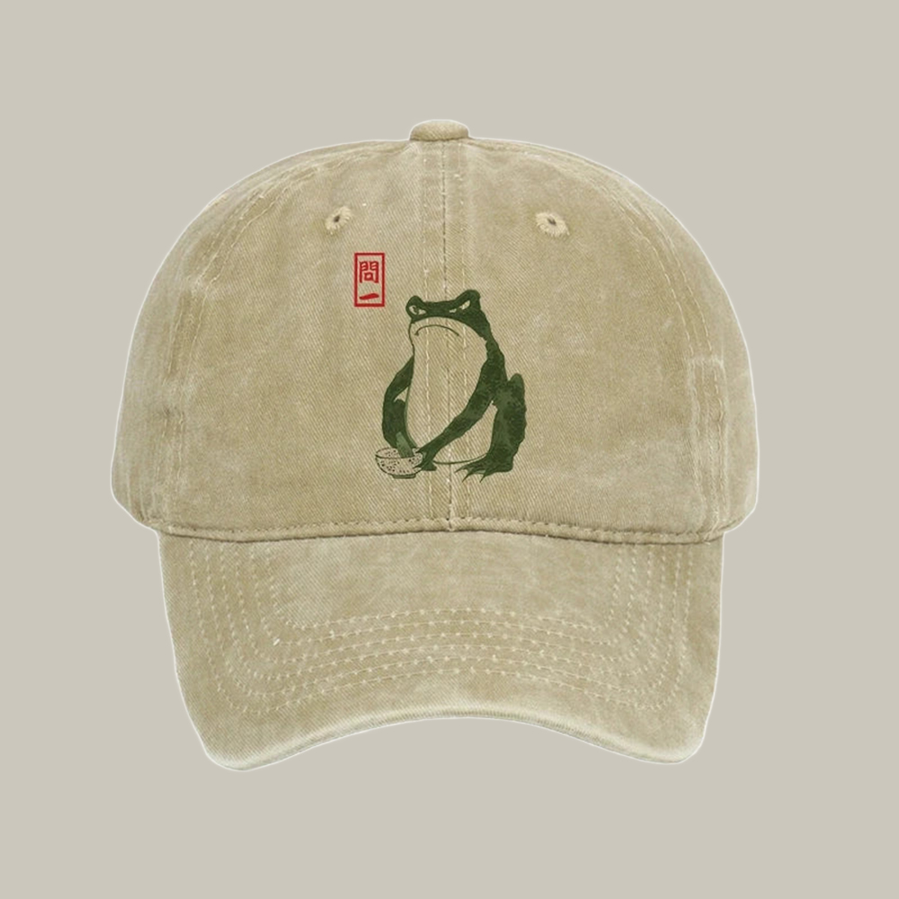 Woodblock Frog Washed Cap Funny Baseball Cap Xmas Gift Ideas For Daughter In Law