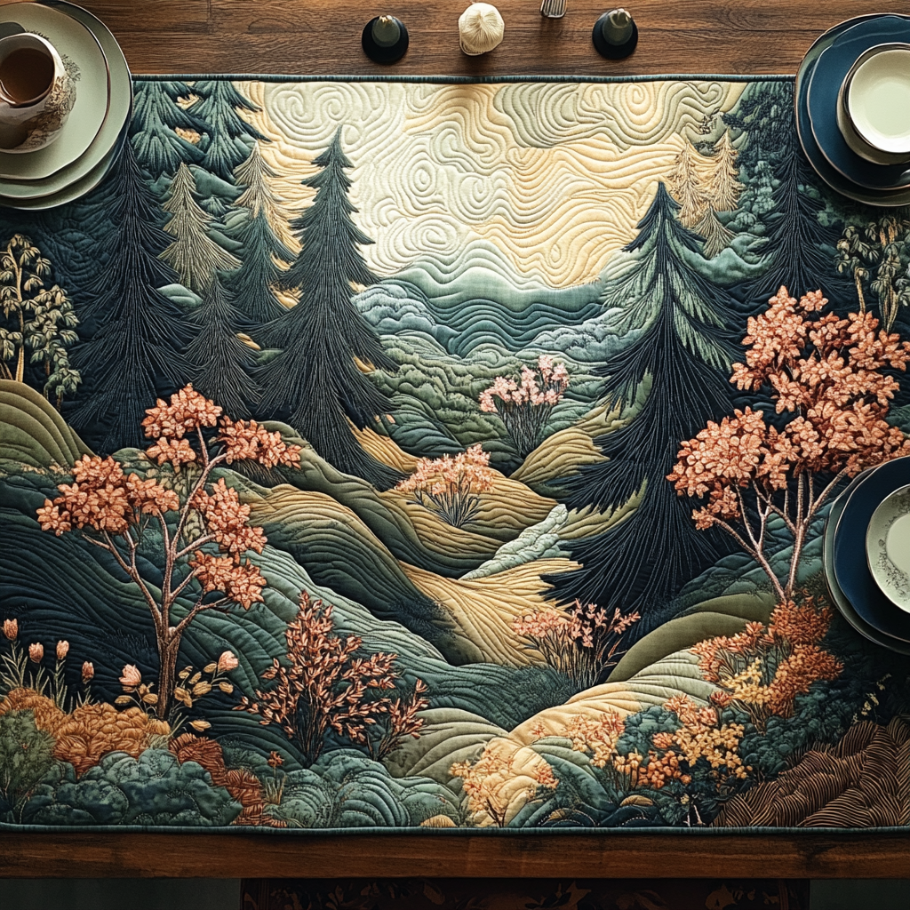 Woodblock Japanese Alpine Quilted Table Runner Dining Table Decor Ideas Mother In Law Christmas Gift