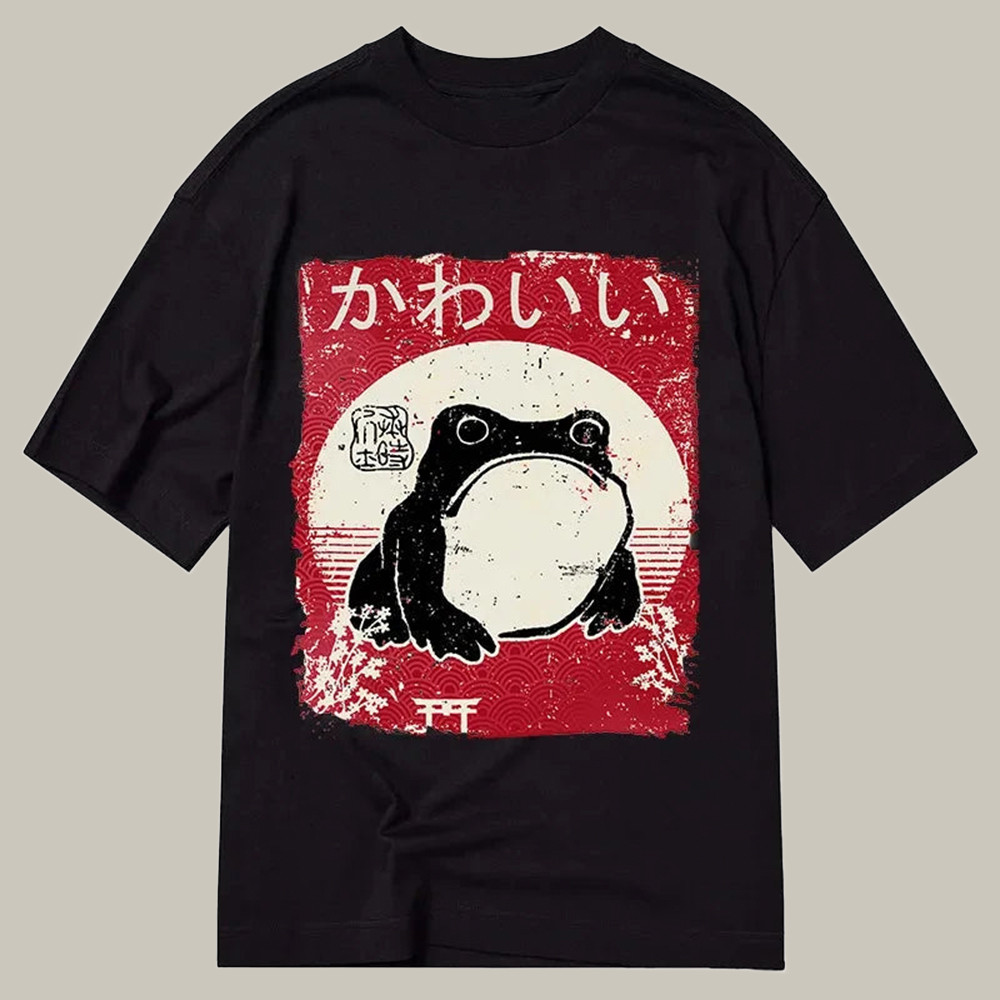 Woodblock Print Grumpy Frog Classic Shirt Funny Graphic T-Shirts Christmas Presents