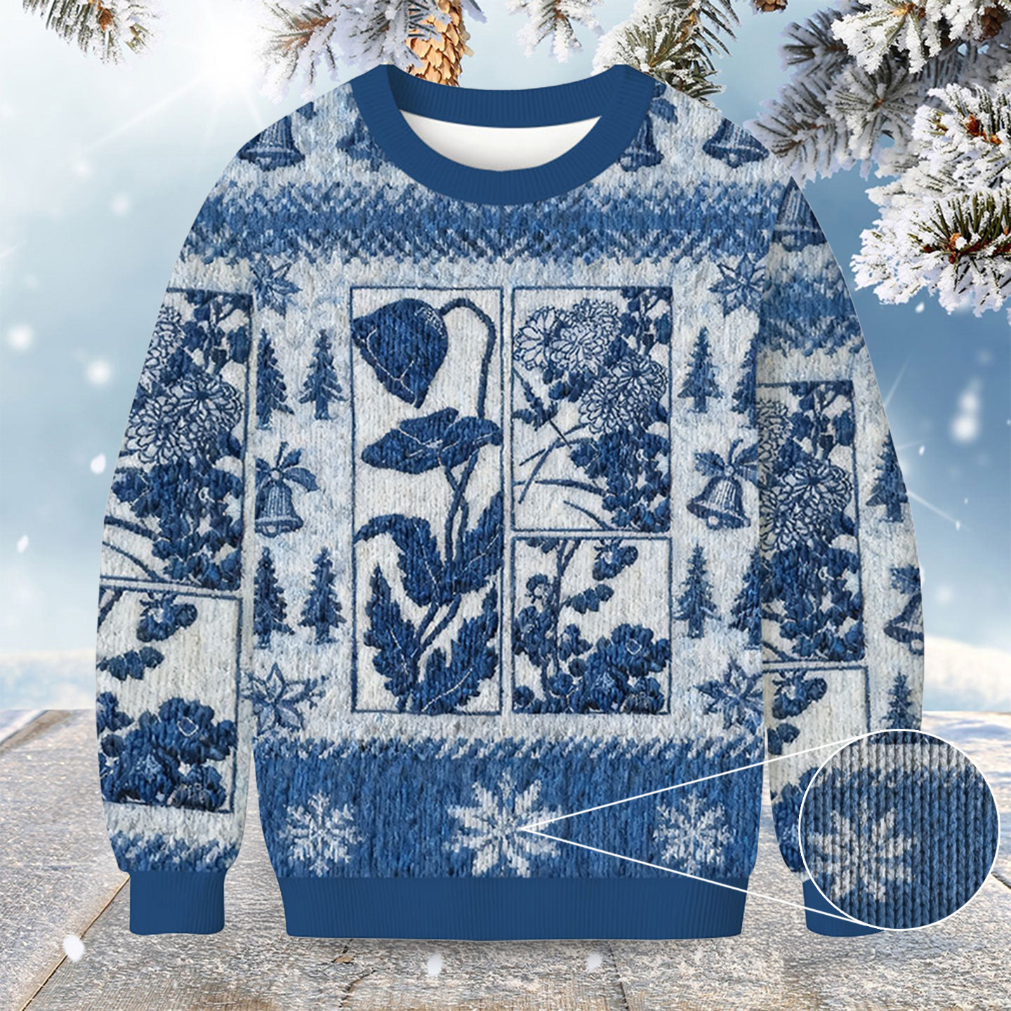 Woodcut Flowers Christmas Ugly Sweater Xmas Wear Christmas Gifts For Her