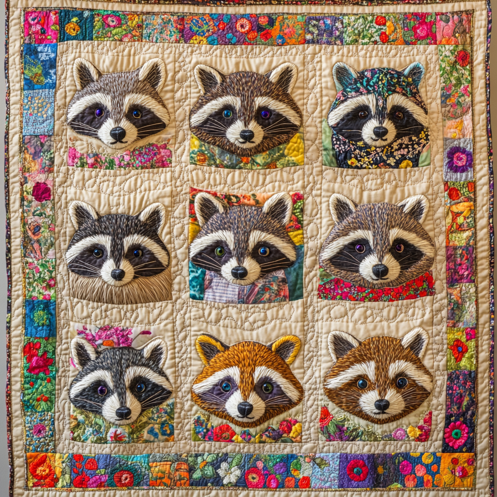 Woodland Bandit Quilted Blanket Funny Raccoon Gifts For Friend