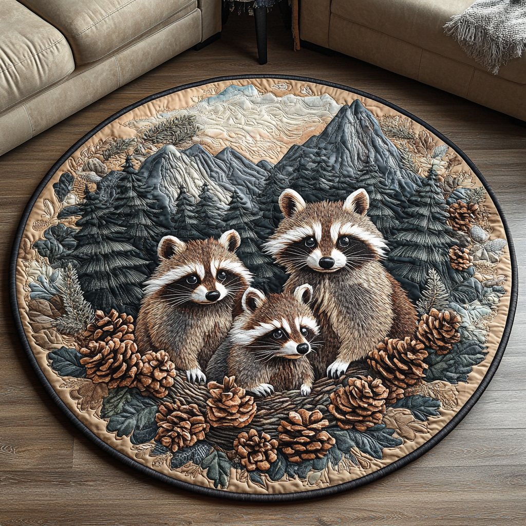 Woodland Bandit Quilted Round Mat Outdoor Entryway Decor Gift Ideas For Fall