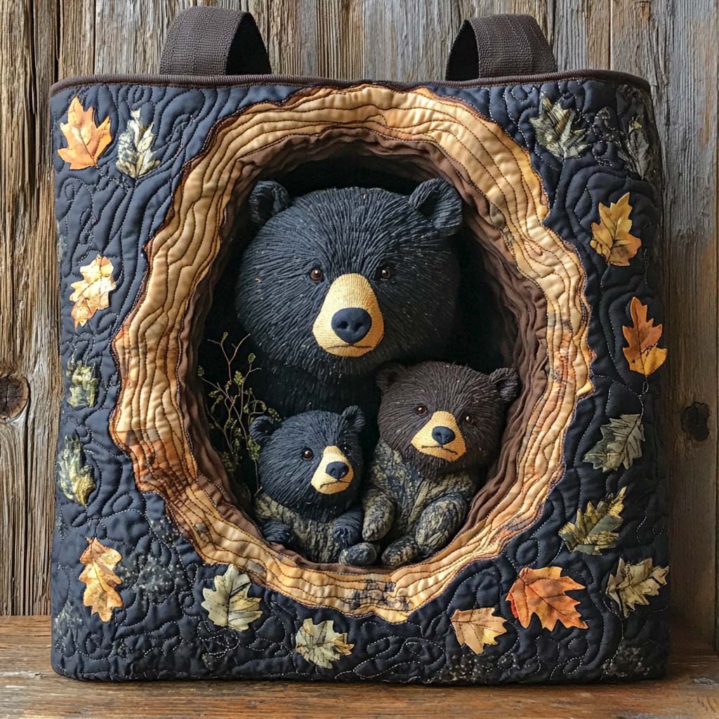 Woodland Bear Family Quilted Tote Bag Cute Bear Gift Ideas