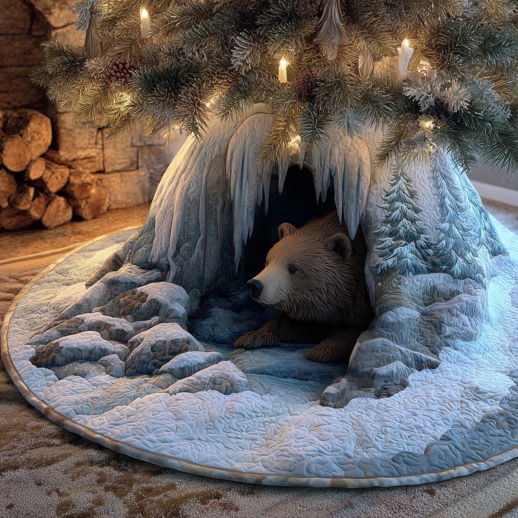 Woodland Bear Quilted Tree Skirt Nature Vibe Xmas Decor Christmas Gift Ideas