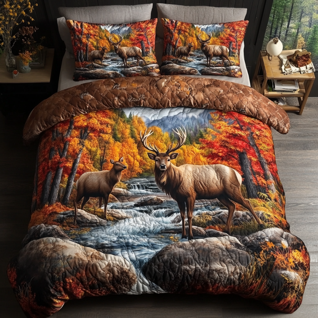 Woodland Beauty Quilted Bedding Set Bedroom Decor Presents For Deer Hunters