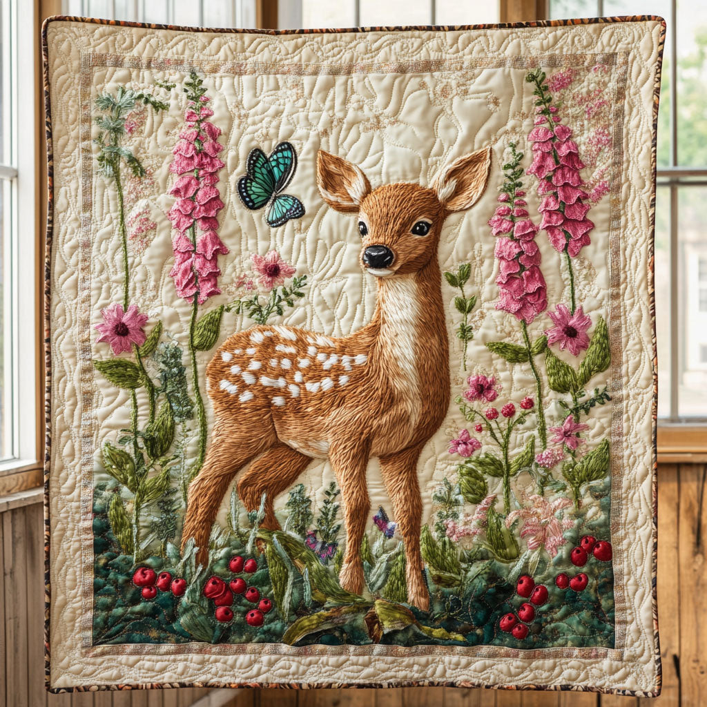 Woodland Bloom Fawn Quilt Unique Holiday Gift Idea with Quilt Blanket