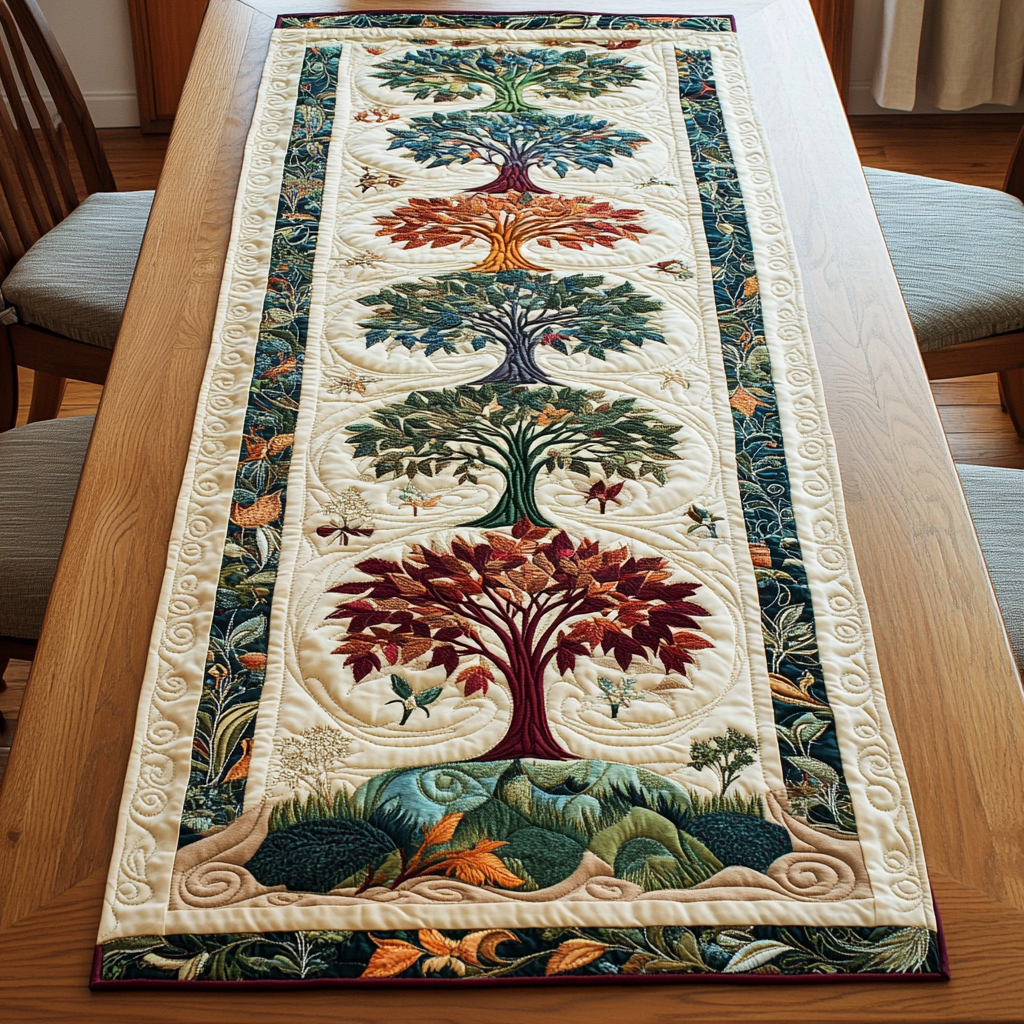 Woodland Bloom Quilted Table Runner Dining Room Decor Ideas Tree Of Life Gifts For Her