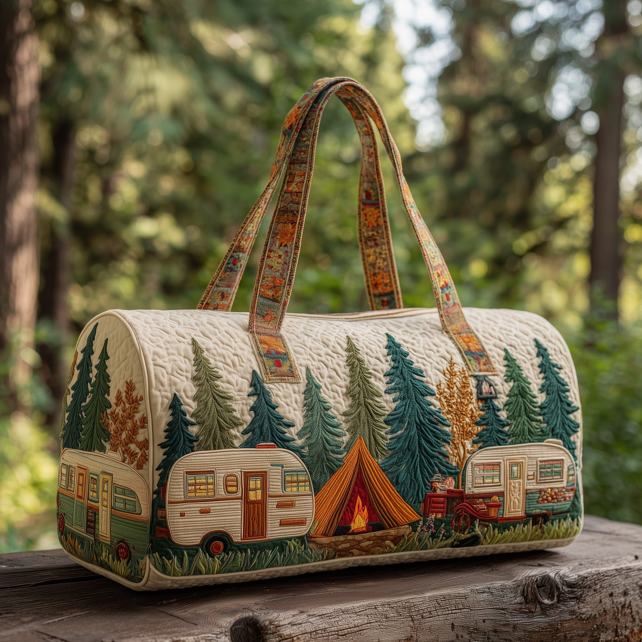 Woodland Camp Retreat Quilted Duffle Bag For Everyday Use
