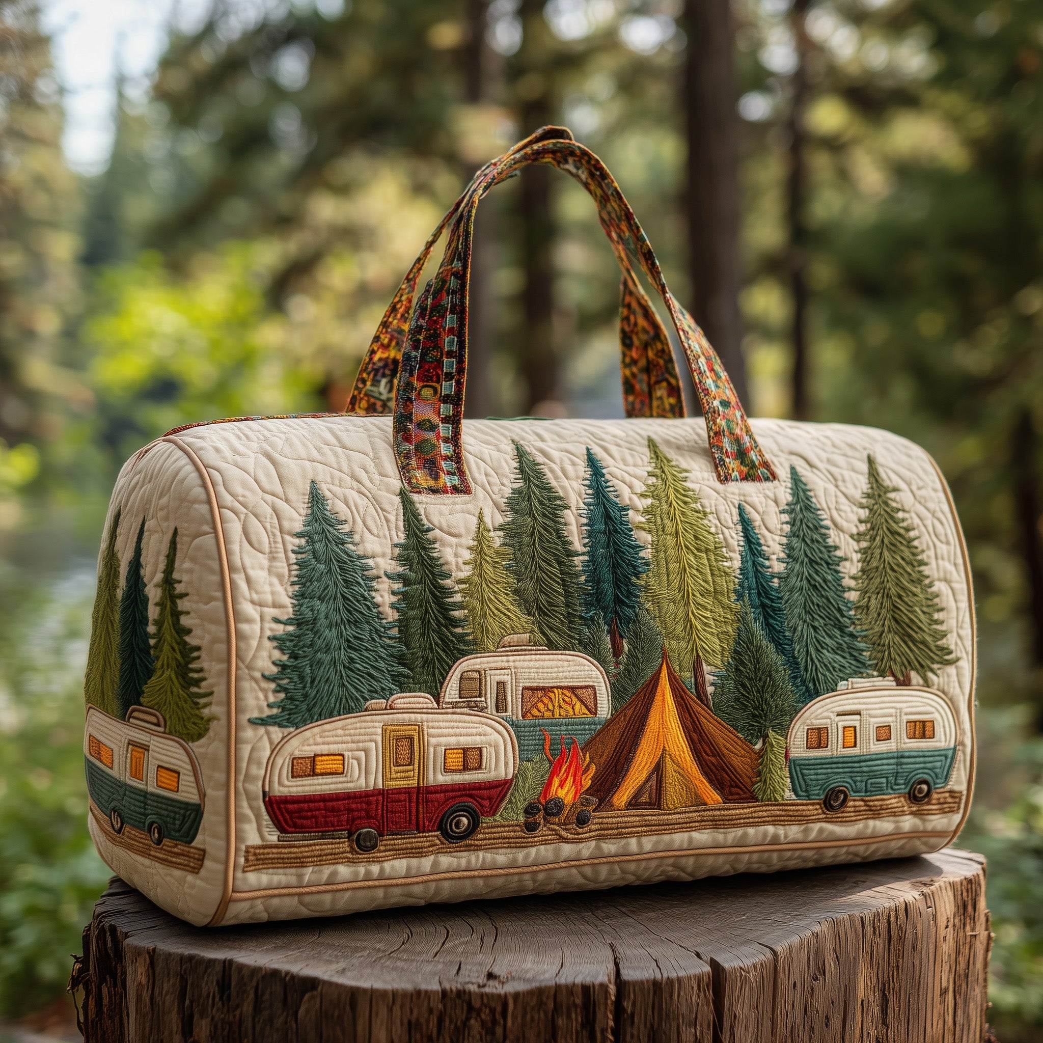 Woodland Camp Retreat Quilted Duffle Bag For Work And Travel