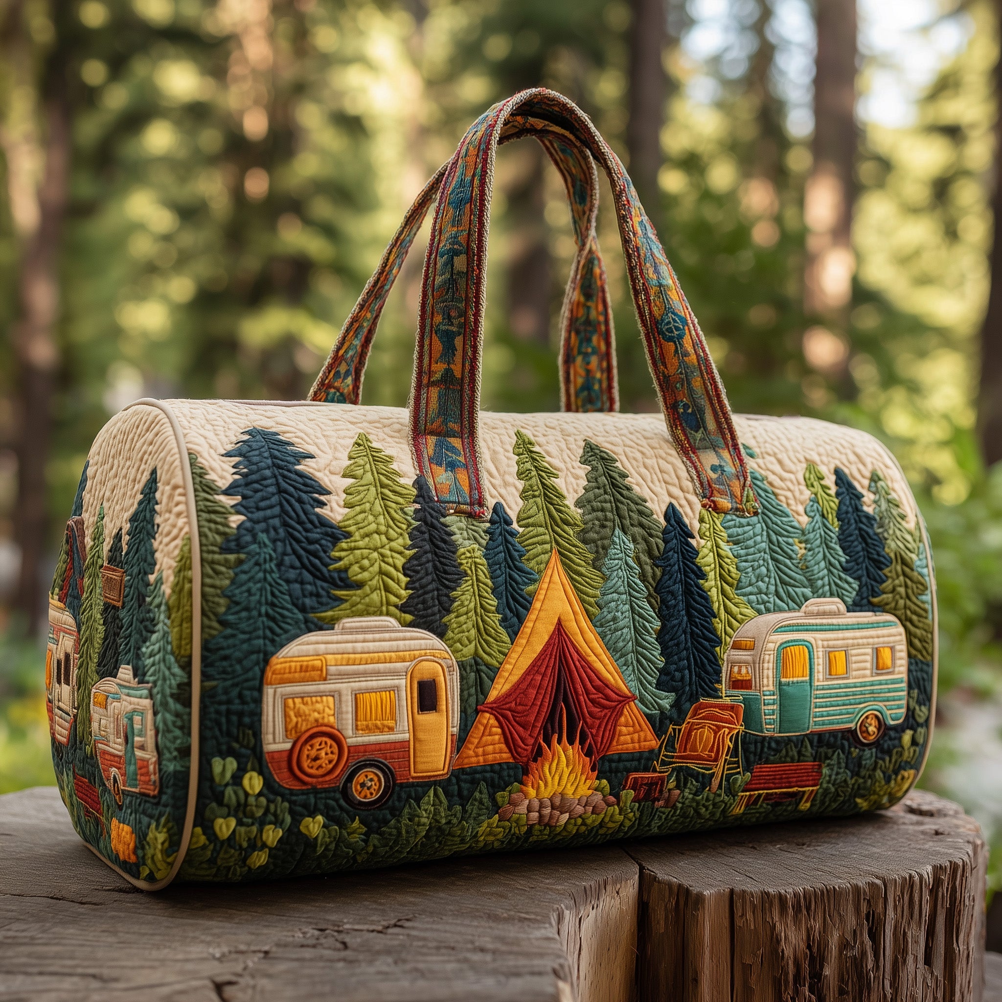 Woodland Camp Retreat Quilted Duffle Bag Gift For Family