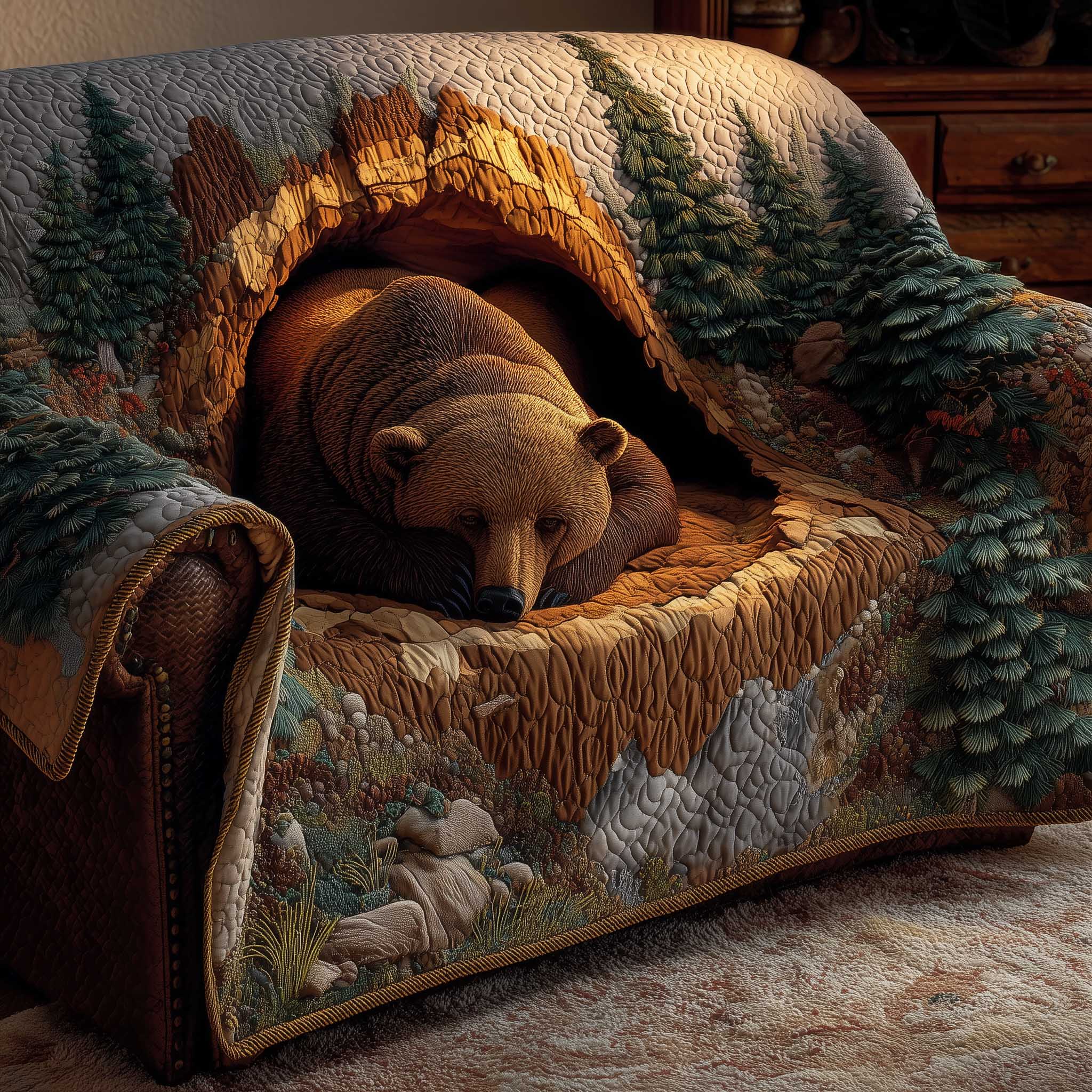 Woodland Charm Quilted Sofa Cover Charming Forest Animals Motif Bear Gifts For Dad