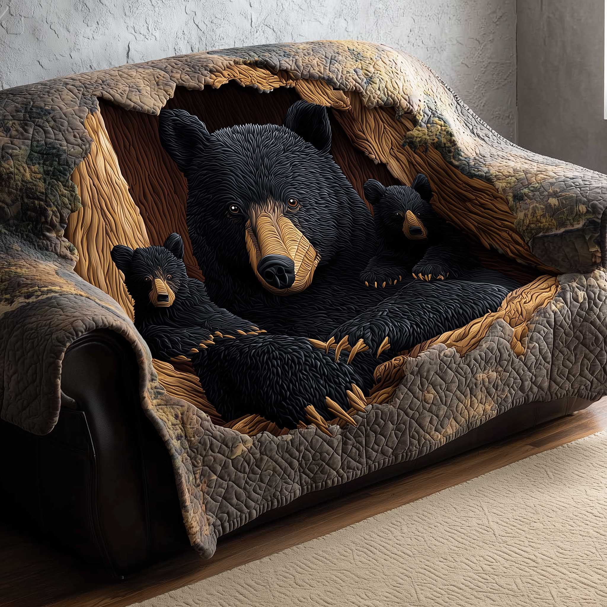 Woodland Charm Quilted Sofa Cover Charming Forest View Sofa Throw Bear Gifts For Dad