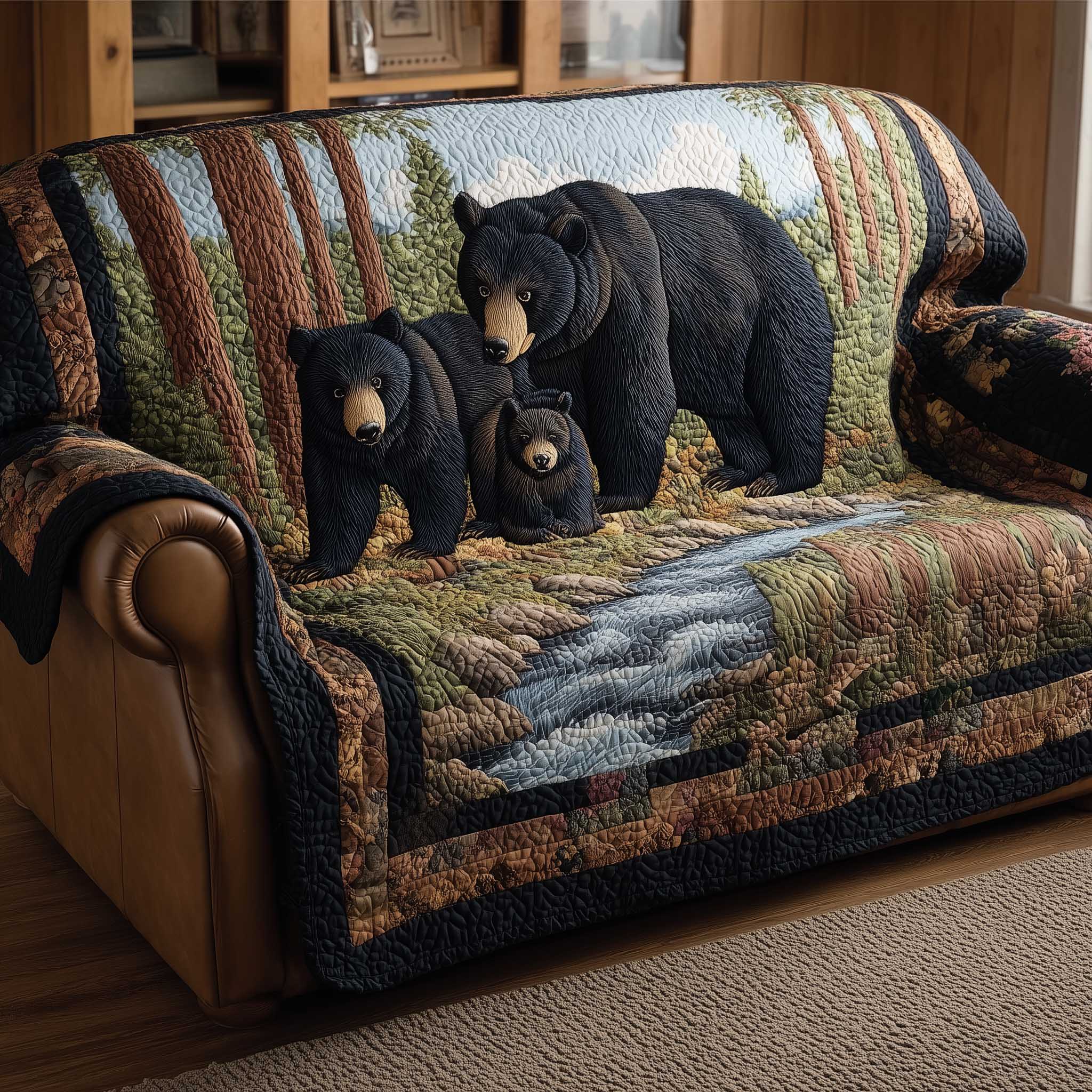 Woodland Charm Quilted Sofa Cover Enchanted Woods Protector Bear Gifts For Dad