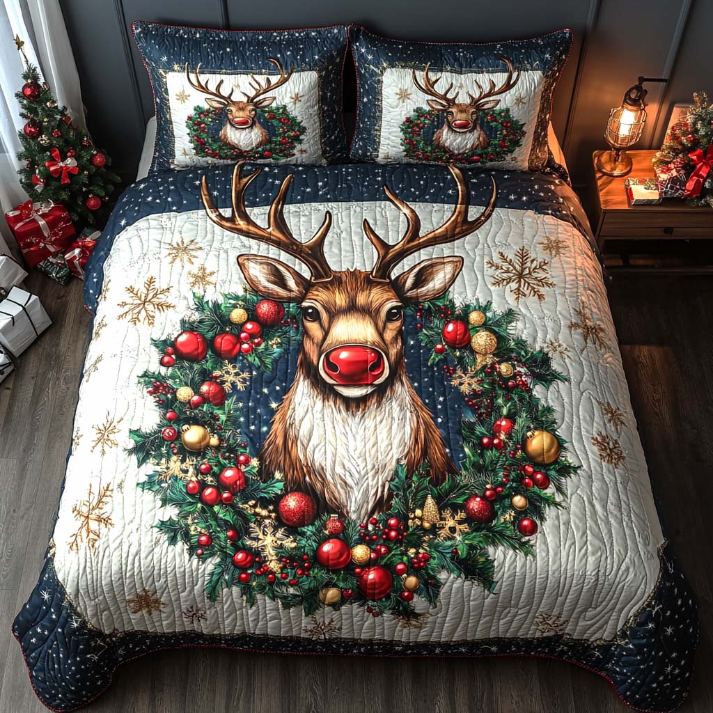 Woodland Christmas Charm Quilted Bedding Set Best Christmas Duvet Cover Set Christmas Gifts For A Deer Hunter