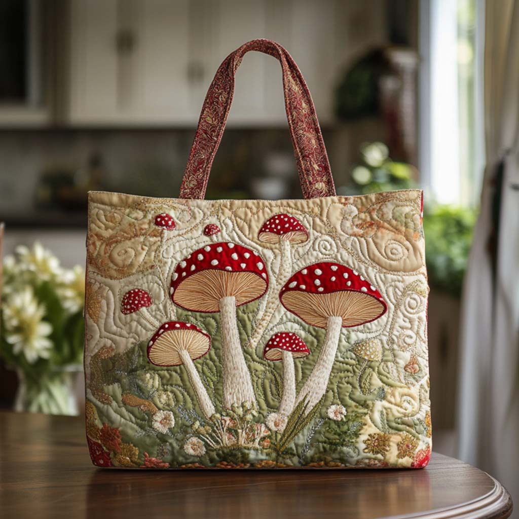 Woodland Dance Quilted Tote Bag Cool Mushroom Gifts