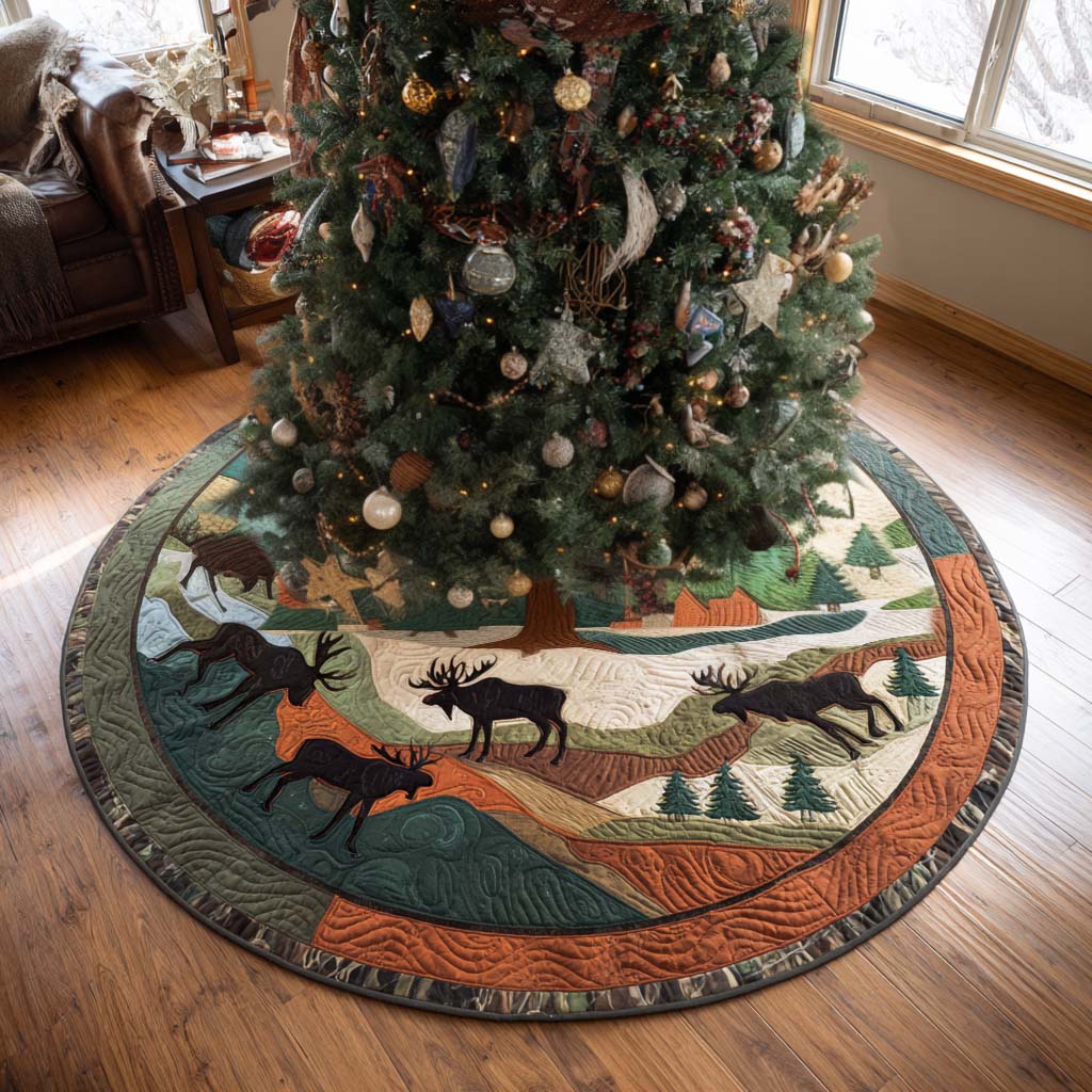 Woodland Dreamscape Christmas Quilted Tree Skirt Perfect Quilted Tree Skirt Gift for Family and Friends