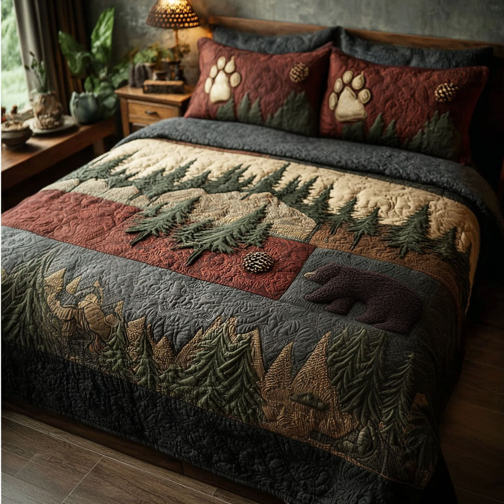 Woodland Echo Quilted Bedding Set Forest Nature Bedroom Decor Gift For Nature Lovers