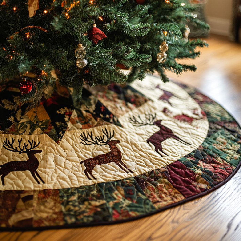 Woodland Elegance Quilted Christmas Tree Skirt Cozy Holiday Tree Skirt to Brighten Your Home