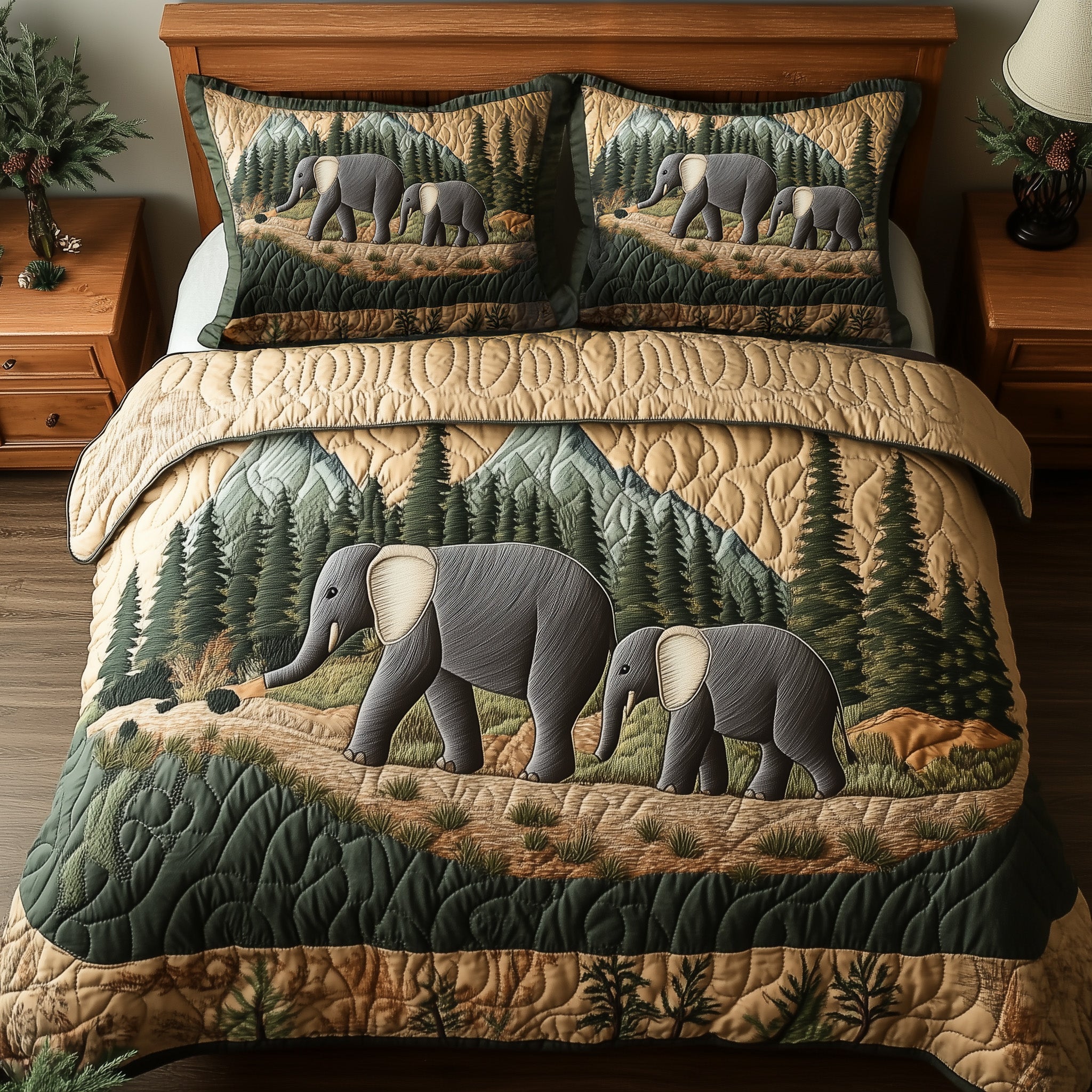 Woodland Elephant Dreams Quilted Bedding Set Duvet Cover Bedspread Good Elephant Themed Gifts