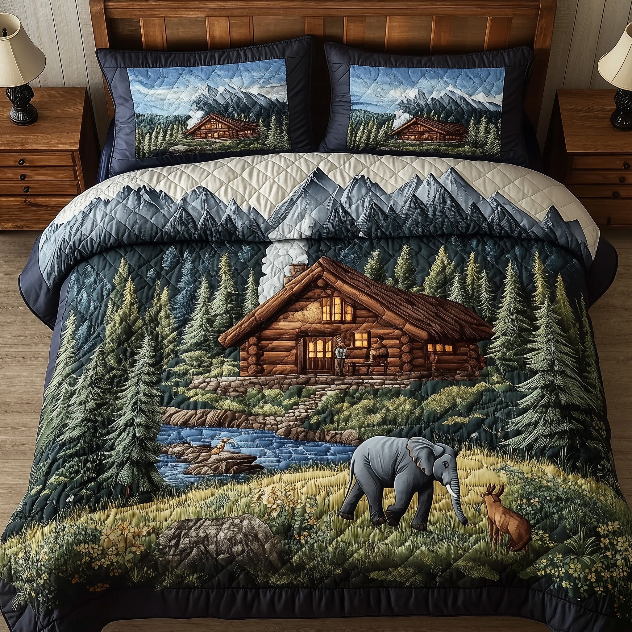 Woodland Elephant Dreams Quilted Bedding Set Modern Design