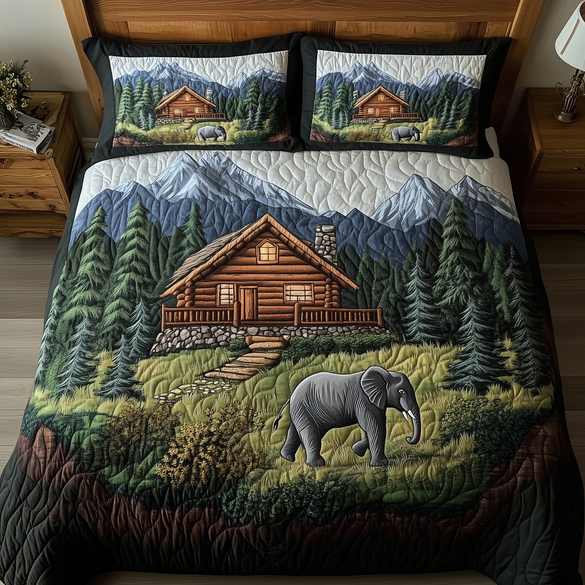 Woodland Elephant Dreams Quilted Bedding Set Solid Color
