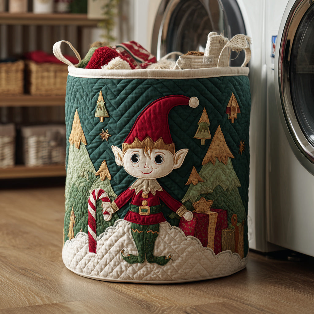 Woodland Elf Fun Quilted Laundry Basket Beautiful Quilted Laundry Organizer Gift for Couples